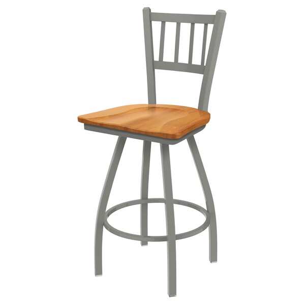 36" Swivel Bar Stool, Nickel Finish, Med Maple Seat